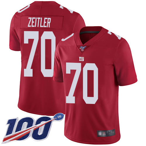 Men New York Giants 70 Kevin Zeitler Red Limited Red Inverted Legend 100th Season Football NFL Jersey